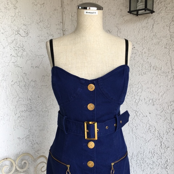 Blue Gold Button Dress - Picture 4 of 8